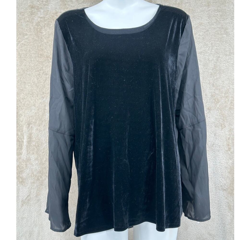Faded Glory Top Womens Plus XXL Black Velvet Sheer Stretch Whimsigoth Witchy